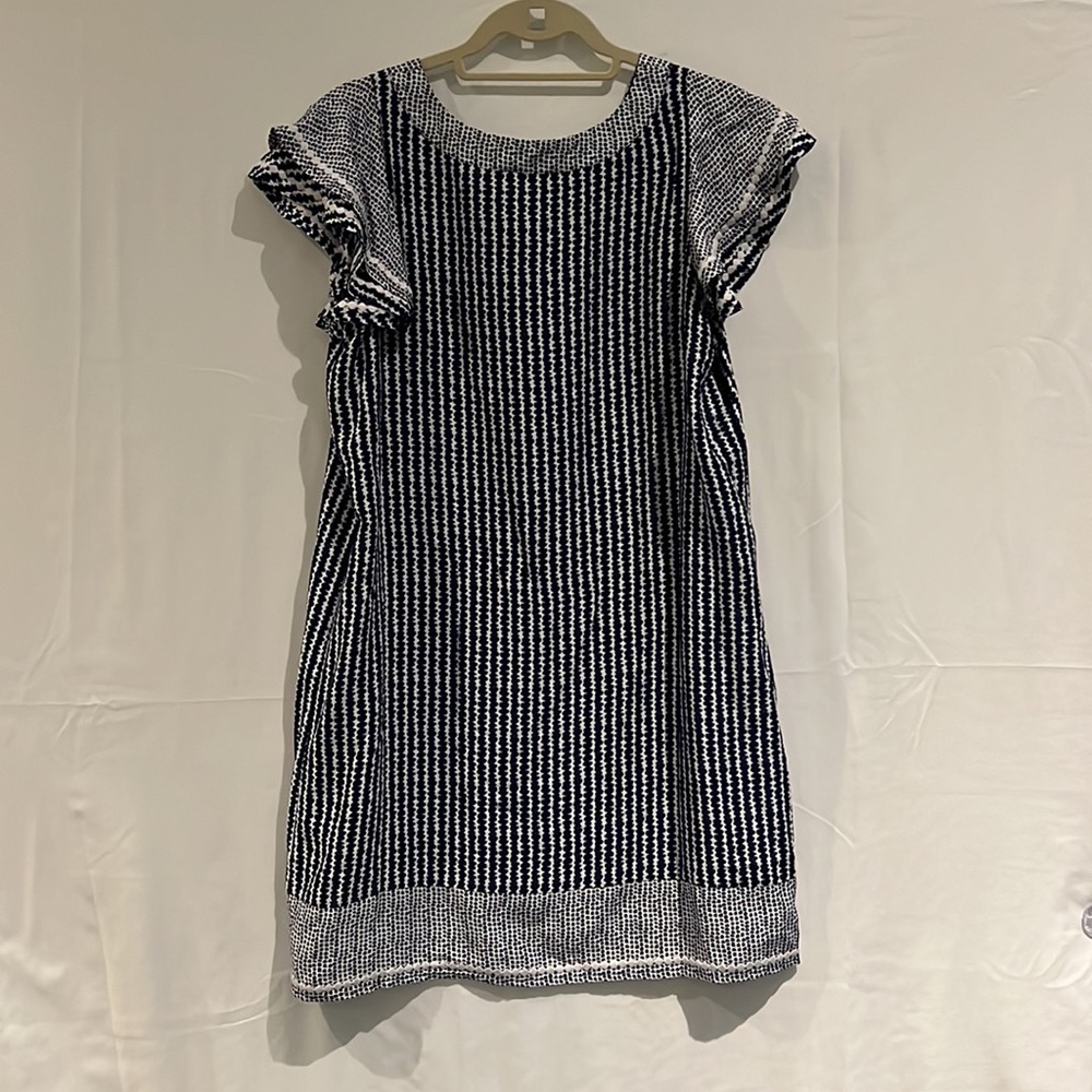NWT VV Dot Stripe Vineyard Tunic Dress w/ Tassels, detail on flutter sleeves, M - Picture 6 of 8